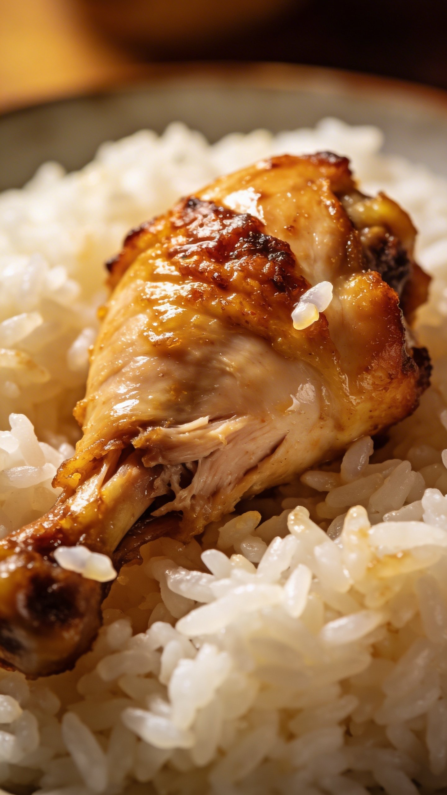 Creamy Perfection in a Chicken and Rice Casserole Bake 4 closeup of juicy chicken thigh piece resting on rice