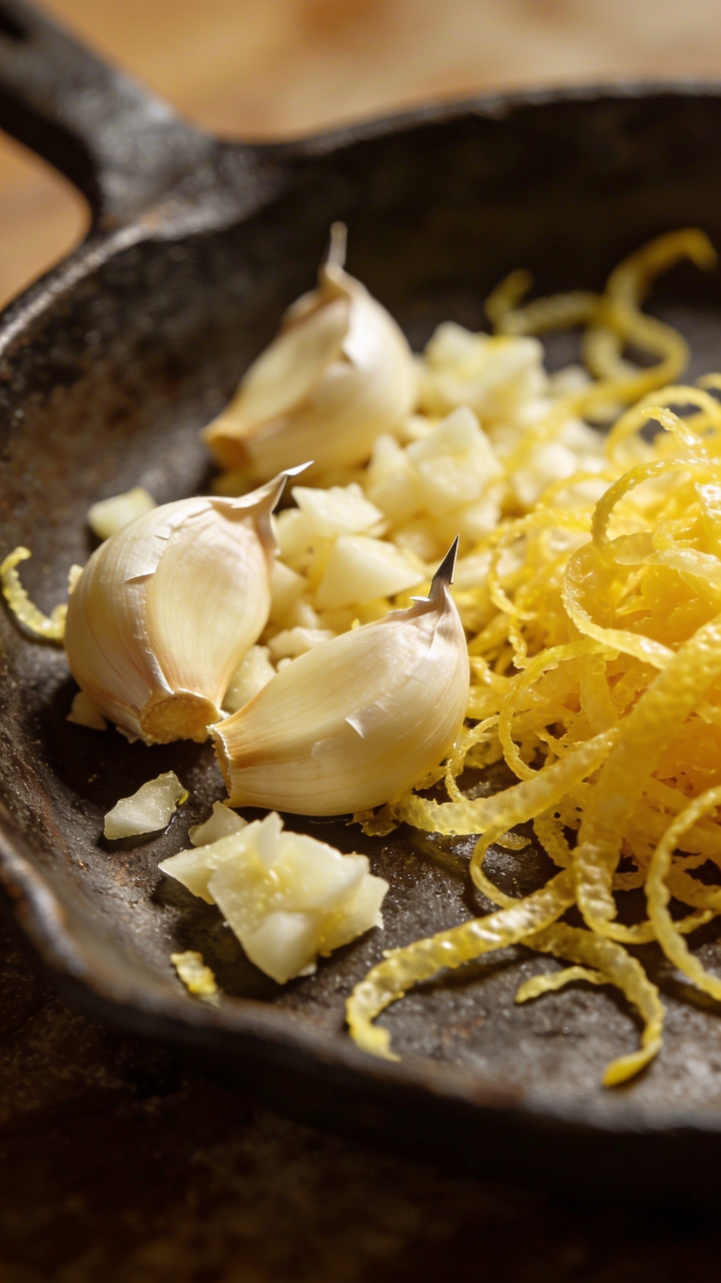 Lemon Garlic Chicken Skillet Triumph in 20 Minutes 4 macro shot of minced garlic clove and lemon zest on skillet
