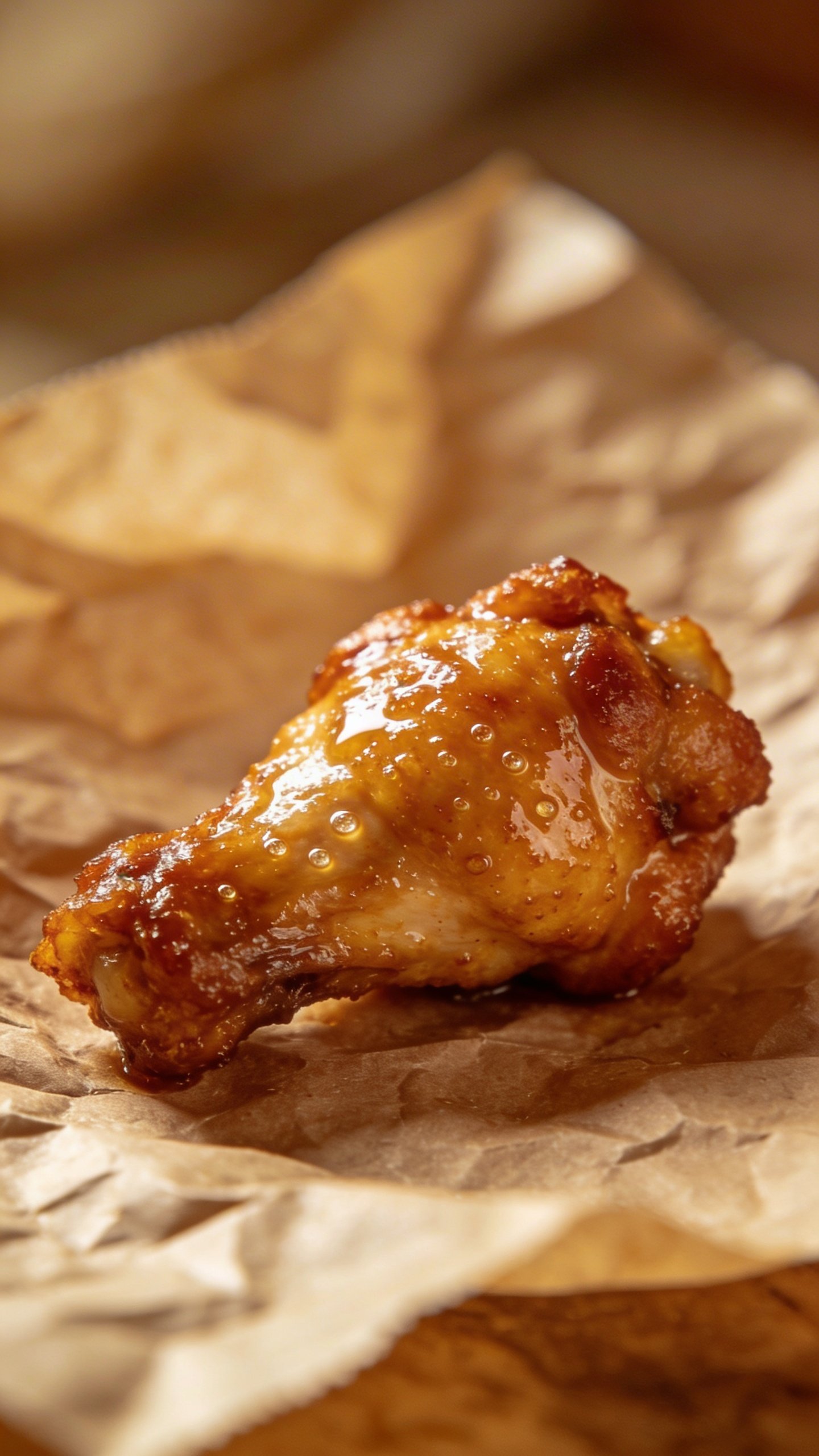 Crispy Perfection: Air Fryer Chicken Bites Tonight 5 Macro shot of single glazed air-fried chicken bite lying on parchment