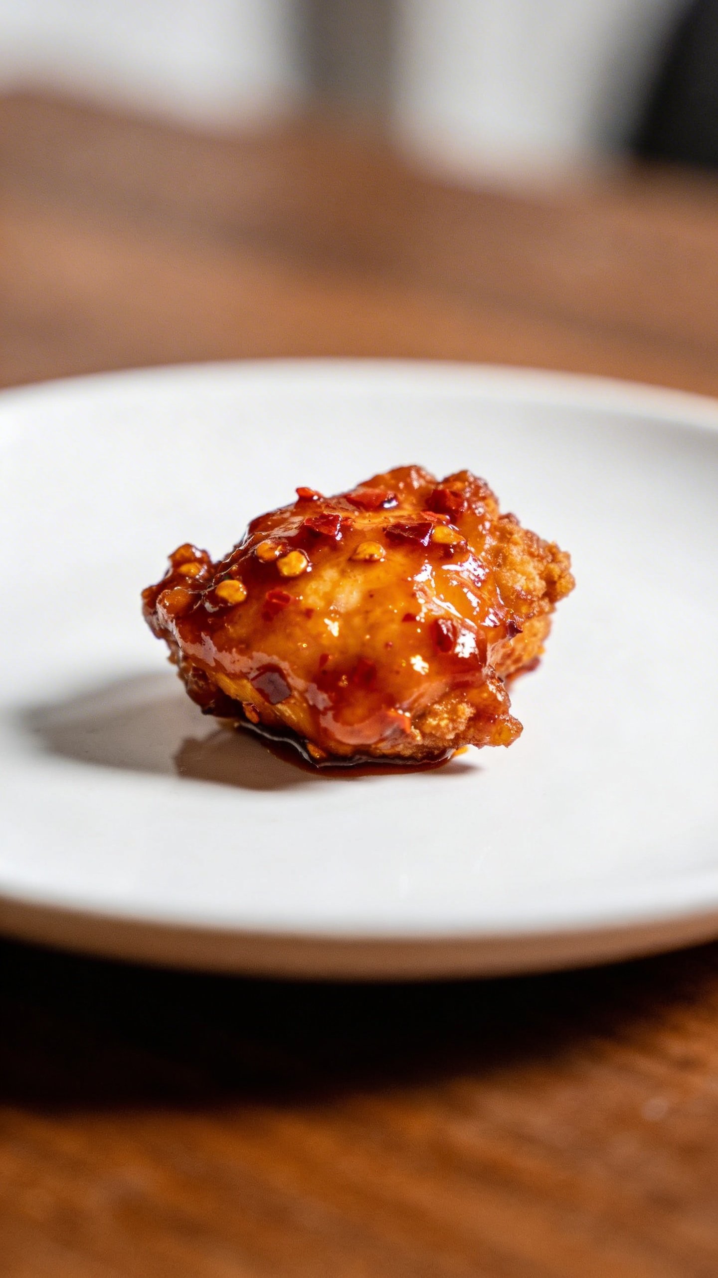 Sweet Chili Chicken: Weeknight Dinner Knockout 3 closeup of glossy sweet chili chicken bite on white plate