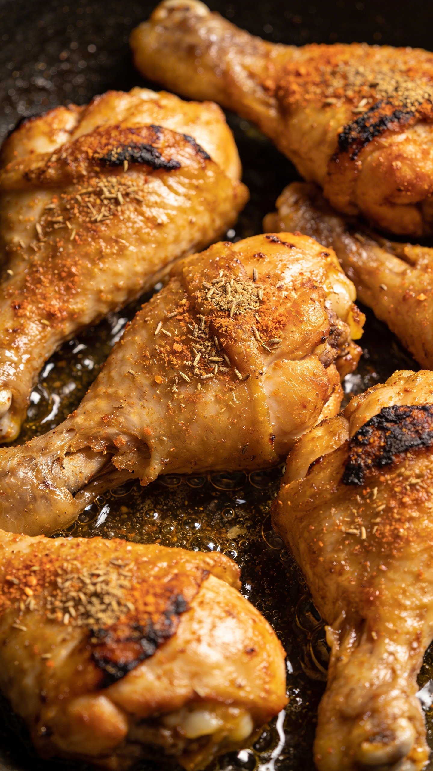 Chicken Shawarma Rice Bowl: Weeknight Wow in One Bowl 4 Closeup of cumin-paprika chicken pile with sizzling surface