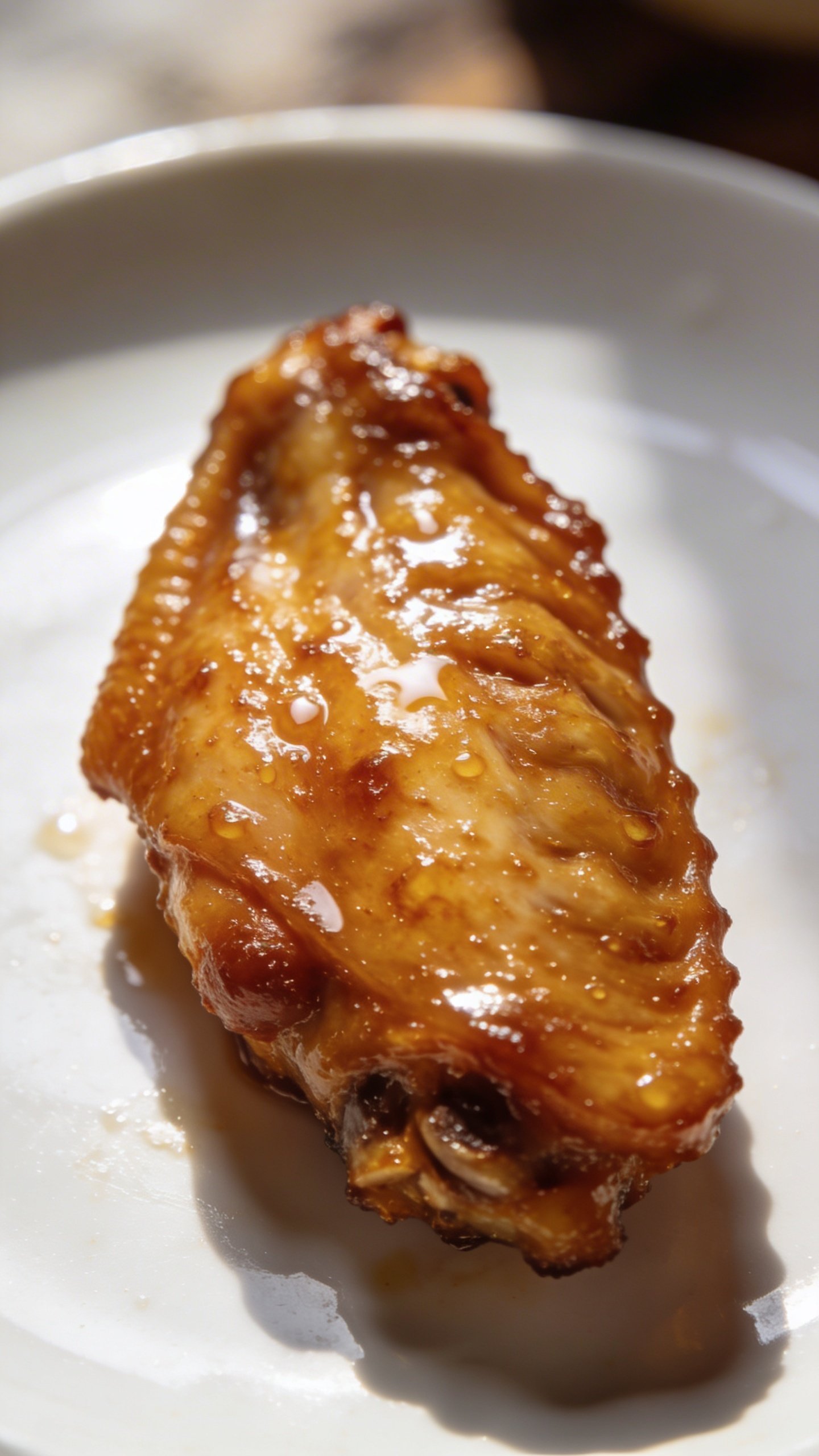 Korean Fried Chicken Recipe: Crispy, Glossy, Addictive Wings 5 Closeup of glazed wing on white plate, focus on shine and texture
