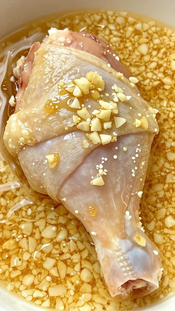 Honey Butter Chicken: a One-Skillet Glow-Up 5 closeup of minced garlic and honey saucing a single chicken thigh