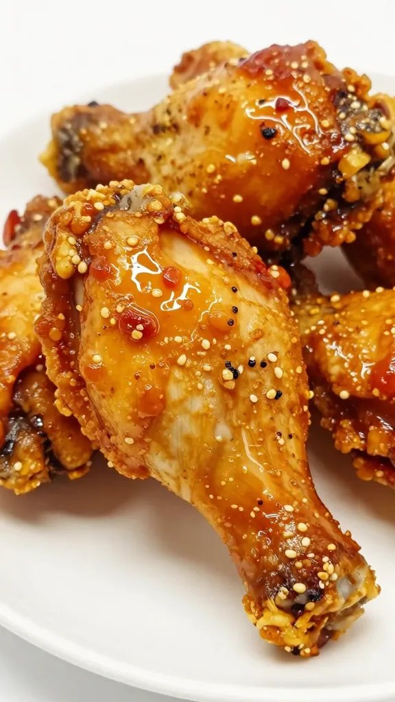 Crispy Bang Bang Chicken: Weeknight Wow 3 Closeup: crispy bang bang chicken thigh resting on white plate, glossy spicy glaze