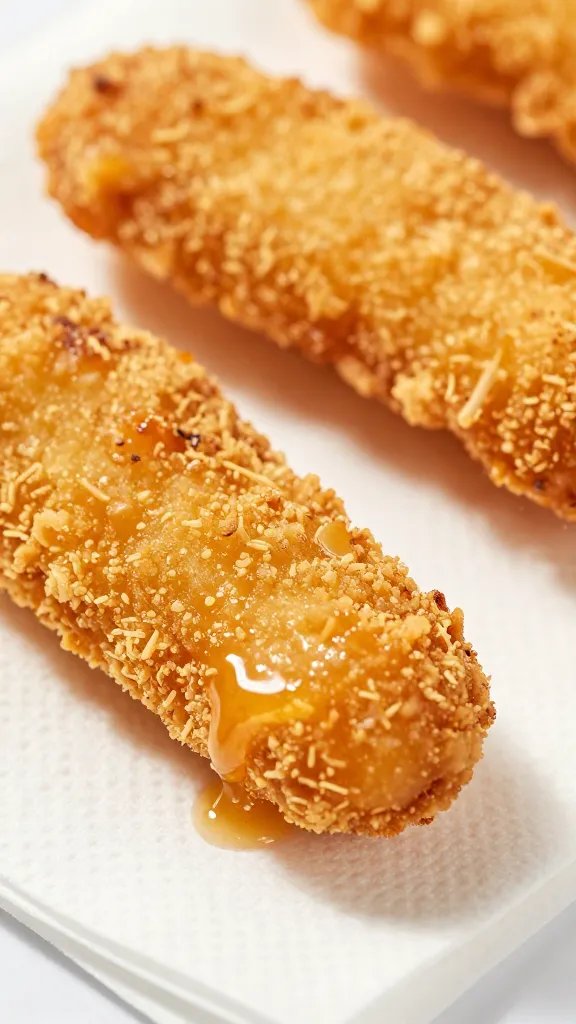 Crispy Bang Bang Chicken: Weeknight Wow 5 Closeup: crisp coated chicken strip breaking at the edge, glaze drips visible on white napkin