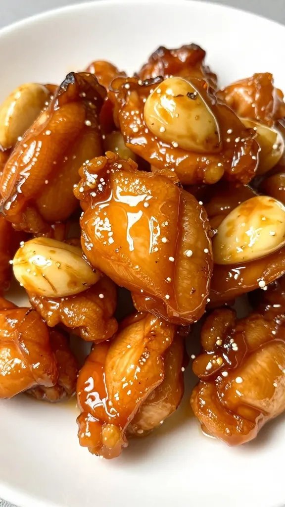 Honey Garlic Chicken: a Cozy Weeknight Win 3 closeup of glazed honey garlic chicken bite on white plate