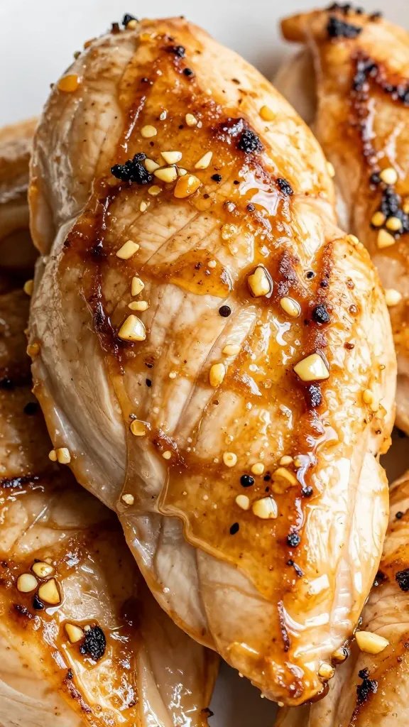 Honey Garlic Chicken: a Cozy Weeknight Win 5 closeup of seared chicken breast with honey glaze and garlic specks