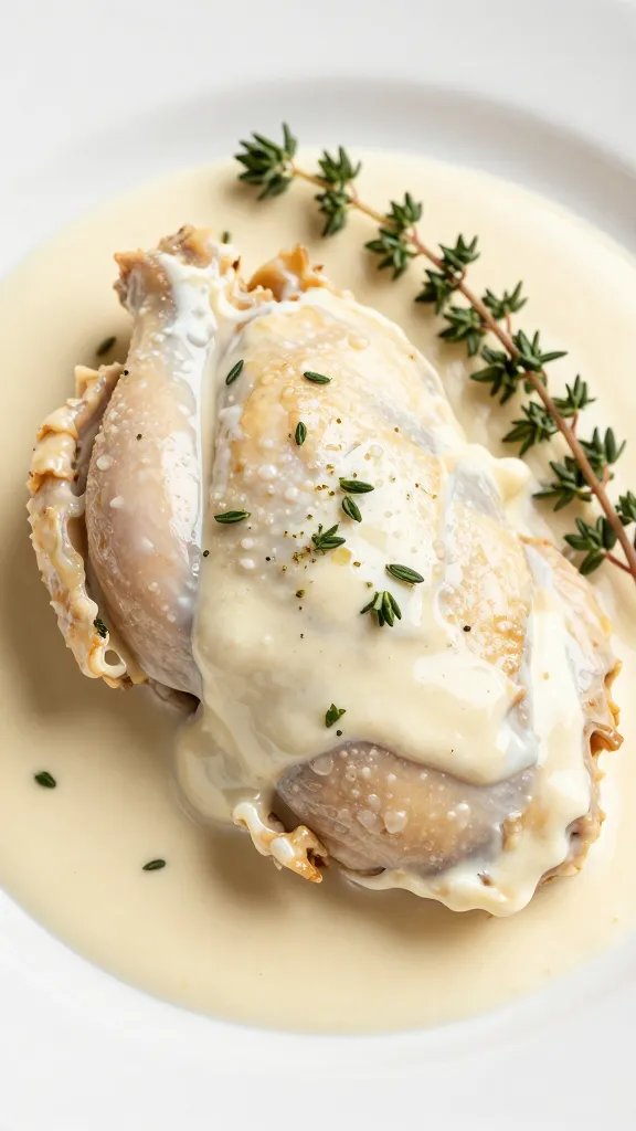 Marry Me Chicken Recipe: One-Skillet Wow Factor 5 closeup of plated chicken with thyme sprigs, creamy sauce splash